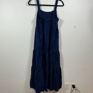 The Drop Navy Blue Tiered Midi Sundress Square Neck Adjustable Straps Women's M